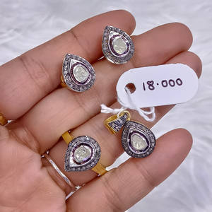 Juego de Joyas Polki de Plata 925 con Diamantes Polki, Juego de Joyas con Pulido Dorado, Ideal para Regalo - Product Image 1