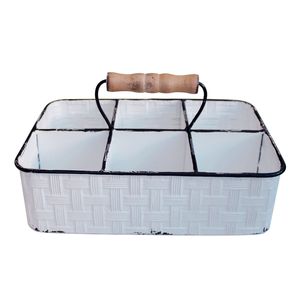 Iron Three Compartment Rectangular Square <b>Bar</b> Caddy Wooden Handle Galvanized Metal Planter Dishwasher Safe Chopping Blocks. - Product Image 3