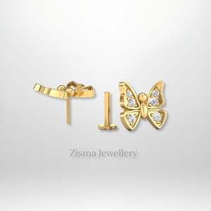 Boucles d'oreilles papillon de luxe en or 14K 18K Bijoux insectes Piercing significatif VVS DEF vrais diamants de laboratoire certifiés IGI GIA - Product Image 6