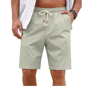 Shorts en coton et lin décontractés à taille élastique avec cordon de serrage, shorts d'été pour la plage et les vacances avec poches pour les voyages et la détente - Product Image 2