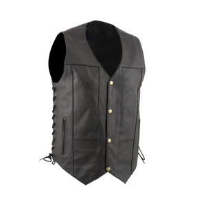 Chaleco de cuero de motocicleta para hombres con bolsillo oculto, cordones ajustables, Chaleco de cuero para motociclistas - Product Image 1