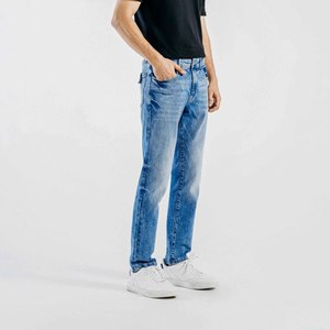 Pantalon en jean bleu classique de qualité supérieure pour hommes Slim Fit Stretch Design décontracté avec coupe régulière épaisseur de toile légère - Product Image 4
