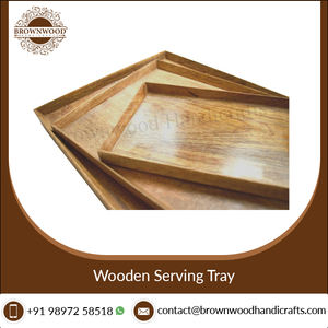 Modern Handmade Rectangle Wooden Food Serving <b>Tray</b> Set Of 3 With Handles Custom Made By Indian Supplier Competitive Price Sale - Product Image 4