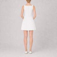 Robe courte en mousseline de soie plissée blanche pour femmes, robe d'été sans manches pour femmes