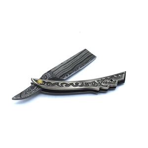 Navaja de Afeitar Plegable de Acero de Damasco de Primera Calidad, Navaja de Afeitar Desechable de Filo Recto para Afeitar el Cabello, la Cara y el Cuerpo - Product Image 2