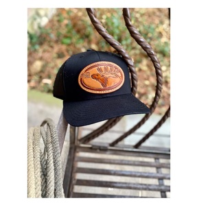 High Quality Hand Tooled Leather Customized Baseball Cap Designer elk patch trucker hat At Wholesale Manufacture