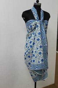 Pareo de algodón suave Queen/Pareo azul celadón verde indio Floral estampado a mano Regalo para mamá amiga dama de honor Mujer ropa de playa - Product Image 4