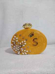 Embrague de resina para mujer de piedra negra con trabajo de piedra pesada imitación perla chapada en oro Vintage ButterflyCharm Bag para mujer - Product Image 2