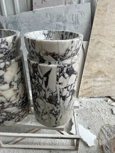 Lavabo de Pedestal de Ónix Calacatta Viola Pulido, Lavabo de Baño Hecho a Medida, Tallado a Mano por Artesanos SUAZ - Product Image 6