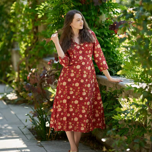 เดรสผ้าฝ้ายพิมพ์ลายด้วยมือสไตล์โบฮีเมียน แบรนด์ Davina  แบบลำลอง ลายดอกไม้  ปรับขนาดเอวได้ - Product Image 1