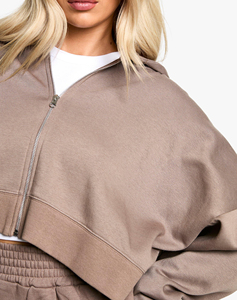 High Quality Custom Made <b>Crop</b> Top <b>Zip</b>-<b>Up</b> women's hoodies Streetwear Lightweight 100% Cotton French Terry <b>Zip</b> <b>Up</b> Hoodie - Product Image 6