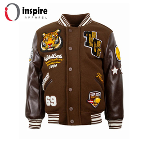 Blouson Bomber en Laine Personnalisé de Haute Qualité, Col Montant, Écologique, Style Hip Hop, avec Logo Brodé et Patch Coloré pour l'Hiver - Product Image 1