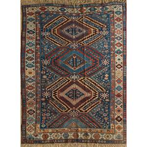 Alfombra de Lana Azul Aalam Anudada a Mano con Patrón Geométrico Rectangular de 10 mm de Grosor para Sala de Estar y Hogar - Patk-24 - Product Image 1