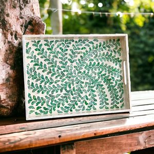 NOUVEAU PRODUIT! Tienphong fait à la main vert nacre laisser Rectangle fait à la main nacre plateau de service Table basse plateau à thé - Product Image 2