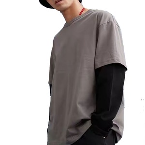 Camiseta de manga larga de doble capa 2 en 1 unisex personalizada al por mayor Camiseta lisa de doble capa de gran tamaño tejida 100% algodón - Product Image 6