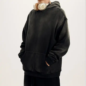 Sweat à capuche délavé au soleil de haute qualité en coton lourd Vintage sweat à capuche lavé à l'acide surdimensionné épaules tombantes sweat à capuche délavé au soleil pour hommes - Product Image 4