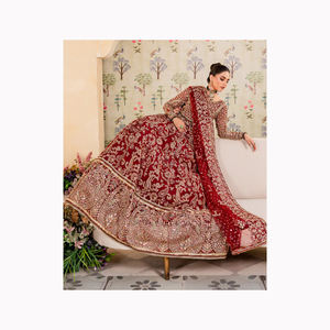 Lehenga choli ชุดแต่งงานกับลูกปัดปักทำงานด้านหน้าด้านหลังผ้าลูกไม้สำหรับเจ้าสาวมีจำหน่ายในราคา - Product Image 1