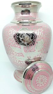 Brass Adult Cremation <b>Memorial</b> Urn for Ashes American Style Customizable Design 200 Cubic Inch Capacity Pink Rose <b>Keepsake</b> Urn - Product Image 2