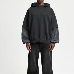 Double Sleeve Men's Acid Washed Hoodie Custom Oversized Plain Acid Vintage Washed Heavyweight Hoodie for <b>Boys</b> - Product Image 3