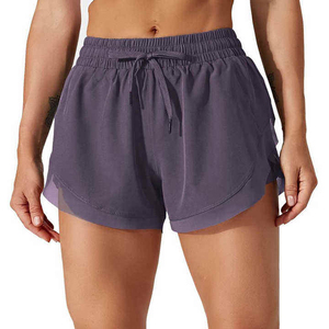 กางเกงขาสั้นวิ่งสีม่วงเอวสูงแห้งเร็วน้ำหนักเบาสำหรับผู้หญิงกางเกงออกกำลังกายมีเชือกผูกสำหรับออกกำลังกาย - Product Image 1