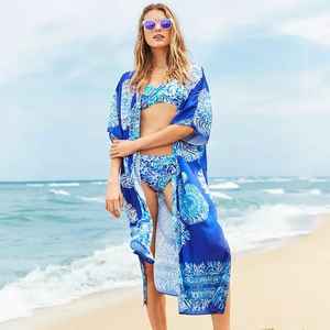 Novedad de 2022, bata Kimono de mujer hecha a mano personalizada a la moda de diseñador con estampado Floral, ropa de playa de longitud Midi, cintura Natural - Product Image 2