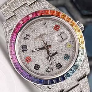 Personalizado colorido Baguette VVS Moissanite diamante Acero inoxidable automático Iced Out reloj de pulsera Hip Hop moda mayorista - Product Image 1