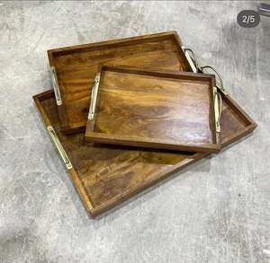 Bandeja de Madera para Servir con Asa de Metal, Precio de Fábrica al por Mayor, Bandeja de Ramadán para Vajilla, Decoración del Hogar - Product Image 2