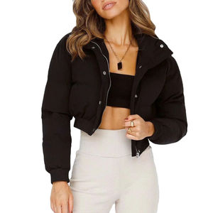 Best Quality Custom Cropped Puffer Jacket Fashion Shiny Winter Coat for Women Wholesale Casual Streetwear Crop Puffer Jacket - Product Image 4