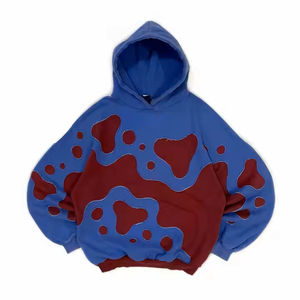 Sweat à capuche streetwear patchwork bicolore personnalisé, polaire d'hiver épais avec surpiqûres contrastées, coupe unisexe à épaules tombantes - Product Image 1