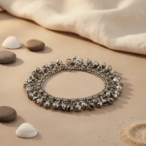 ART PALACE Tobillera de Plata 925 Oxidada para Mujer con Campana de Cristal, Joyería Étnica para Uso Diario - Product Image 2