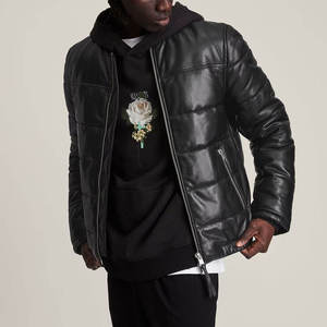 Veste matelassée à capuche en cuir PU noir pour homme, style motard, coupe-vent, manteau d'hiver avec fermeture éclair, coupe classique - Product Image 4