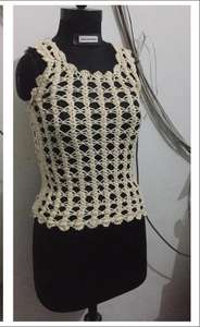 Women Crochet Patchwork <b>Tank</b> Vest Sleeveless Knit <b>Top</b> 100% Cotton Anti-Wrinkle <b>Vintage</b> Bohemian Square Pattern Summer Fashion - Product Image 5