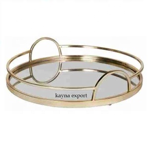 ถาดเสิร์ฟสแตนเลสทรงกลมพร้อมด้ามจับสีทองถาดสำหรับตกแต่งแฟนซี - Product Image 5