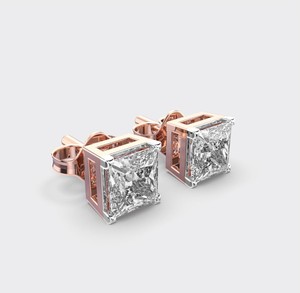 Pendientes de Diamantes Cultivados en Laboratorio con Corte Princesa, Certificados por IGI, Oro Rosa/Amarillo/Blanco de 14K, Engaste en Caja, Pendientes Solitarios de Diamantes - Product Image 3