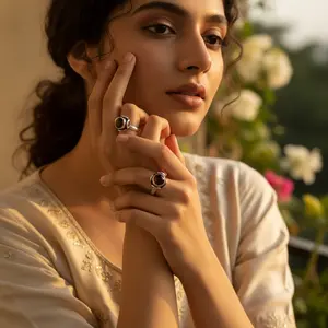 Bagues d'orteil ajustables en argent 925 avec grenat pour femmes, boucles d'oreilles à clip tendance, bijoux - Product Image 2