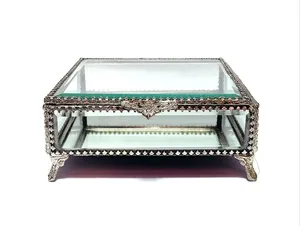 Art India Glass <b>Box</b> Gold Color with Beveled Glass Made of Brass <b>for</b> Jewelry <b>Storage</b> <b>Decoration</b> Customizable Size & Logo - Product Image 2