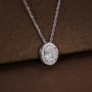 Nouveauté : pendentif halo en diamant de laboratoire de forme ovale de 2 carats avec chaîne de 16 pouces en or 14 carats pour femmes, bijoux fins - Product Image 1