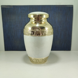 Urna de cremación de Metal para adultos, fabricante y distribuidor de urna de cremación funeraria con acabado dorado y blanco personalizado, nuevo diseño - Product Image 4