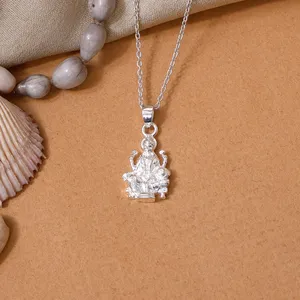 Collier Pendentif Géométrique Déesse Religieuse en Argent 925 Plaqué Rhodium pour Femme - Chaîne Vintage Tendance, Origine Rajasthan - Product Image 2