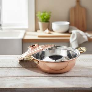 หม้อฮาลวาทองแดงขนาด 24 ซม. หม้อครัวเหล็กแบบคลาสสิกพร้อมหูจับสแตนเลสคู่และฝาปิดสำหรับทำซุปใช้ในบ้าน - Product Image 3