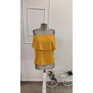 Blusa de Mujer con Hombros Descubiertos, Elástica y con Volantes, Estilo Dubái, 36986 - Amarillo - Product Image 4