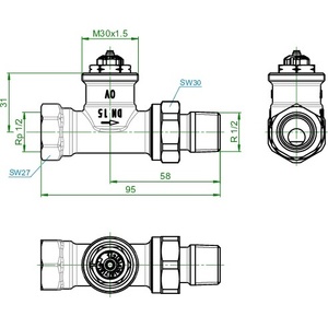 OV Series AV 9 M <b>Thermostatic</b> <b>Control</b> Valve PN 10 DG DN 15 30x1.5 - Product Image 3