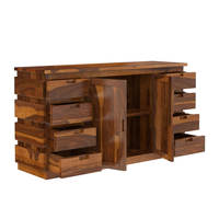 Grand buffet de salle à manger rustique moderne en teck massif à 8 tiroirs, écologique, durable, de luxe, pour le salon