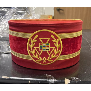 En gros, Casquette de Maître de Cérémonie de l'Arche Royale de qualité supérieure, avec patch rond rouge et double tresse, en polyester et simili cuir, maçonnique - Product Image 6