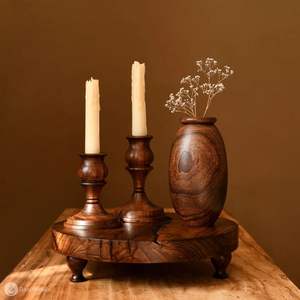 Portavelas cilíndrico de madera pulida hecho a mano, decoración para el hogar, Navidad, cumpleaños, San Valentín, Rani Industries RI263, 1 color - Product Image 1