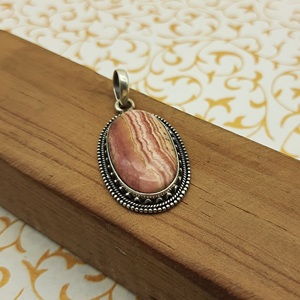 Elegante colgante de plata de ley 925 hecho a mano Natural ovalado Rodocrosita diamante/bisel de cristal ajuste joyería fina al por mayor - Product Image 5