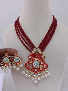 Colección única de artesanos enlatados Antiguo Latón ligero Meenakari Pintura Perla de imitación Artesanía Conjunto de estilo étnico - Product Image 5