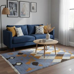 พรมขนปุยขนสัตว์ถักด้วยมือพรมปูพื้นทรงเรขาคณิตแบบทันสมัยพรมนุ่มทำด้วยมือสำหรับห้องนั่งเล่นห้องนอนดีไซน์เนอร์ที่ทนทานของตกแต่งบ้าน - Product Image 2