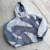Açık Hava Kullanımı İçin Kapüşonlu Sherpa Polar Ceket, Özel Tasarım Baskılı Patchwork Kamuflaj Desenli, Çift Kişilik Kışlık Giysi, Ön Fermuarlı