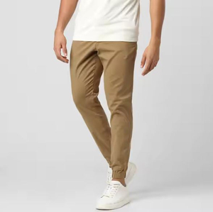 Pantalon en coton uni pour homme, taille élastique, décontracté, léger, respirant, coupe droite, beige, pour le printemps - Product Image 3